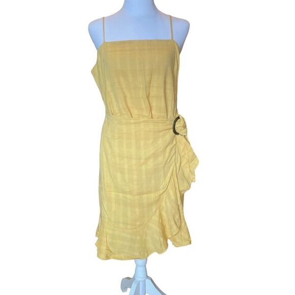 American Eagle Wrap Dress Yellow Ruffled Boho Womens Large - Picture 1 of 8